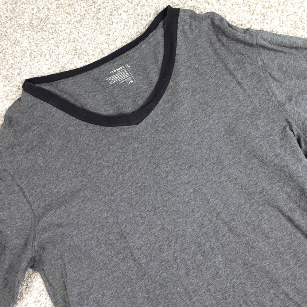 Old Navy Mens Gray Heather Long Sleeve V-Neck T-Shirt Large Contrast Trim Cotton